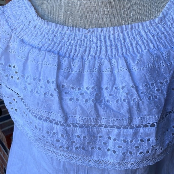 Sofia White Eyelet‎ Ruffles Smocked Cottage Core Top - Picture 2 of 7